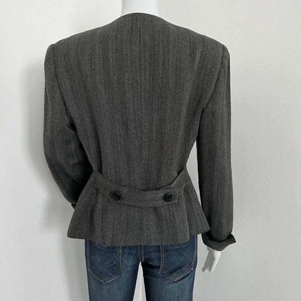 Vintage Christian Dior Women's Herringbone Jacket Size 8 Gray Worsted Wool USA